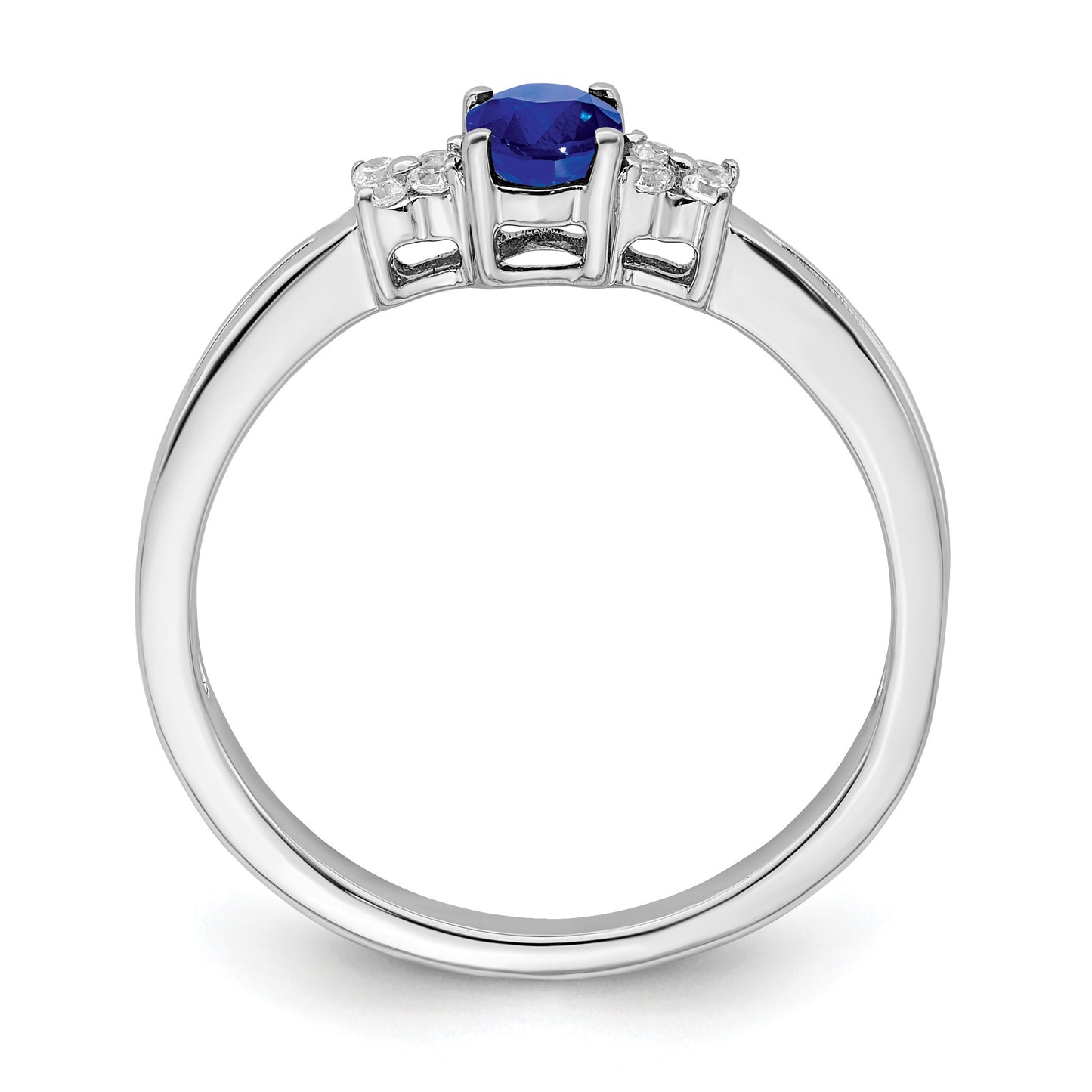 14k White Gold 5x4mm Oval Blue Sapphire and 1/15 carat Diamond Ring