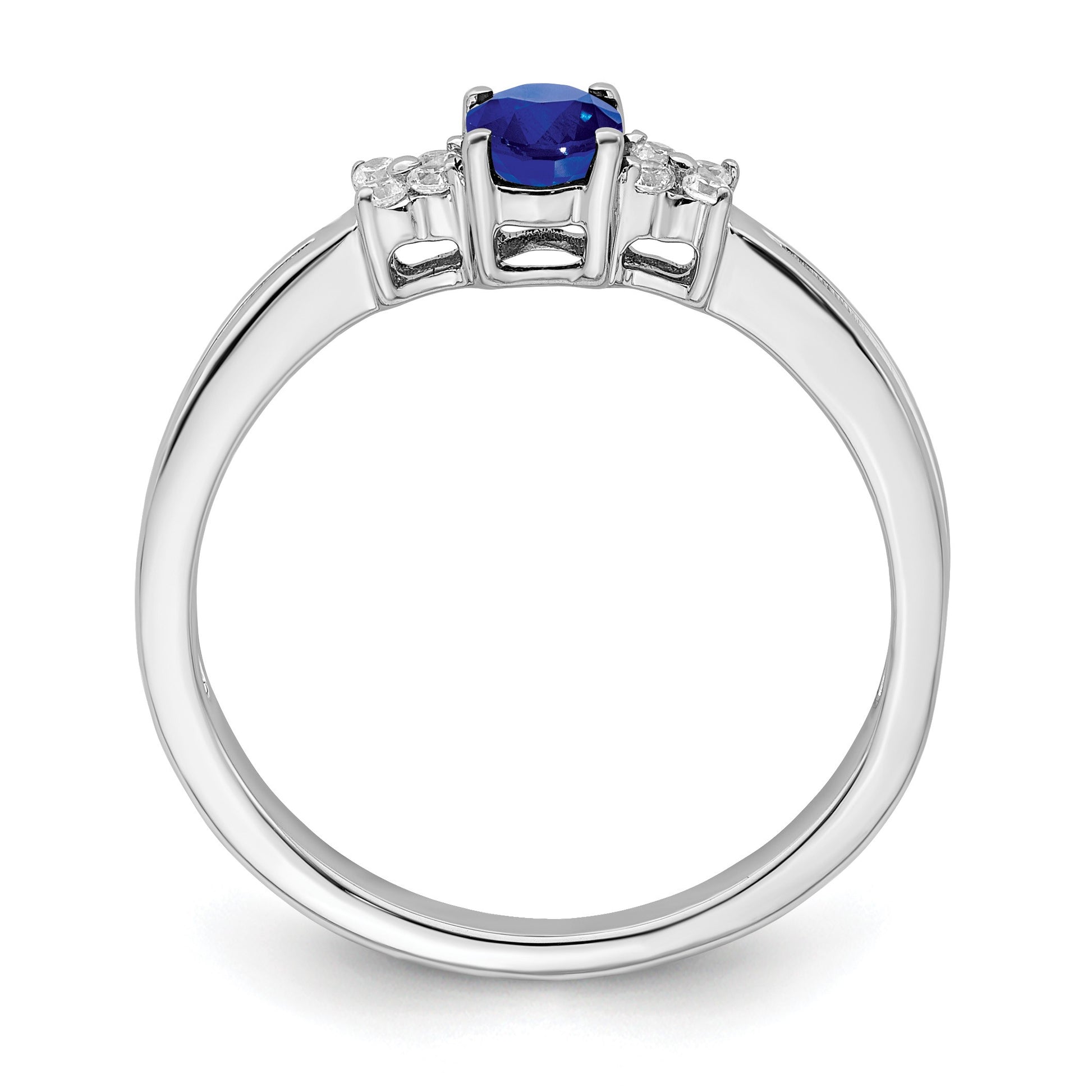 14k White Gold 5x4mm Oval Blue Sapphire and 1/15 carat Diamond Ring