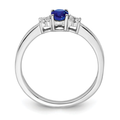 14k White Gold 5x4mm Oval Blue Sapphire and 1/15 carat Diamond Ring