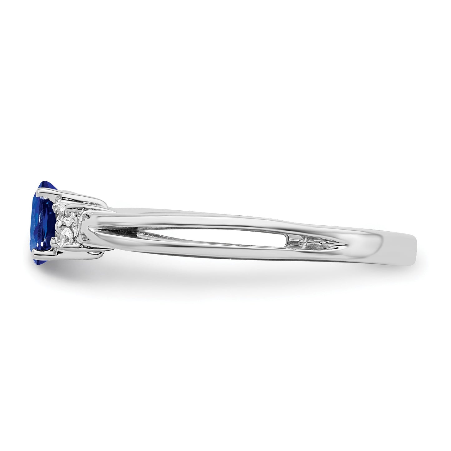 14k White Gold 5x4mm Oval Blue Sapphire and 1/15 carat Diamond Ring