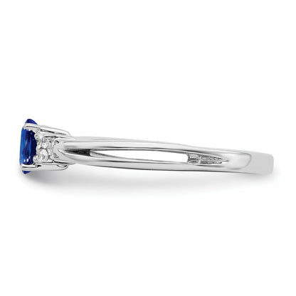 14k White Gold 5x4mm Oval Blue Sapphire and 1/15 carat Diamond Ring