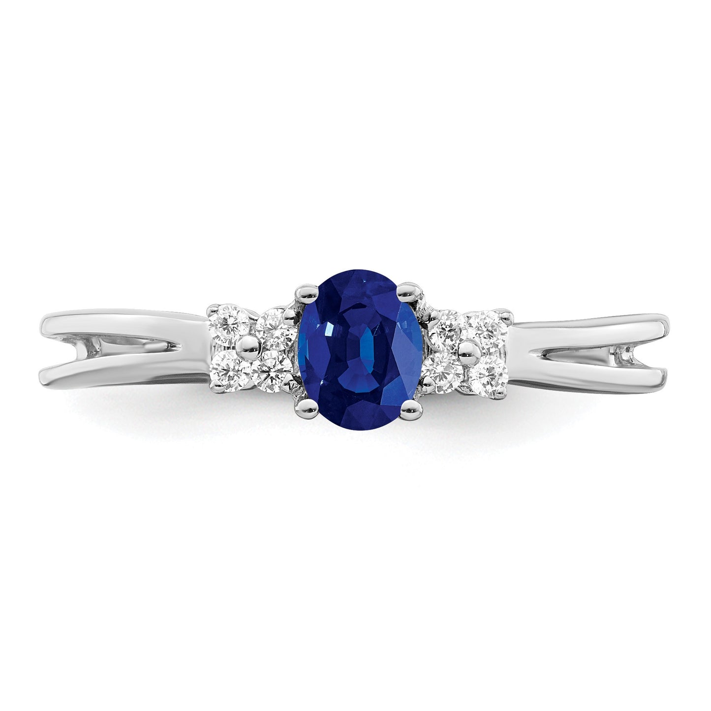 14k White Gold 5x4mm Oval Blue Sapphire and 1/15 carat Diamond Ring