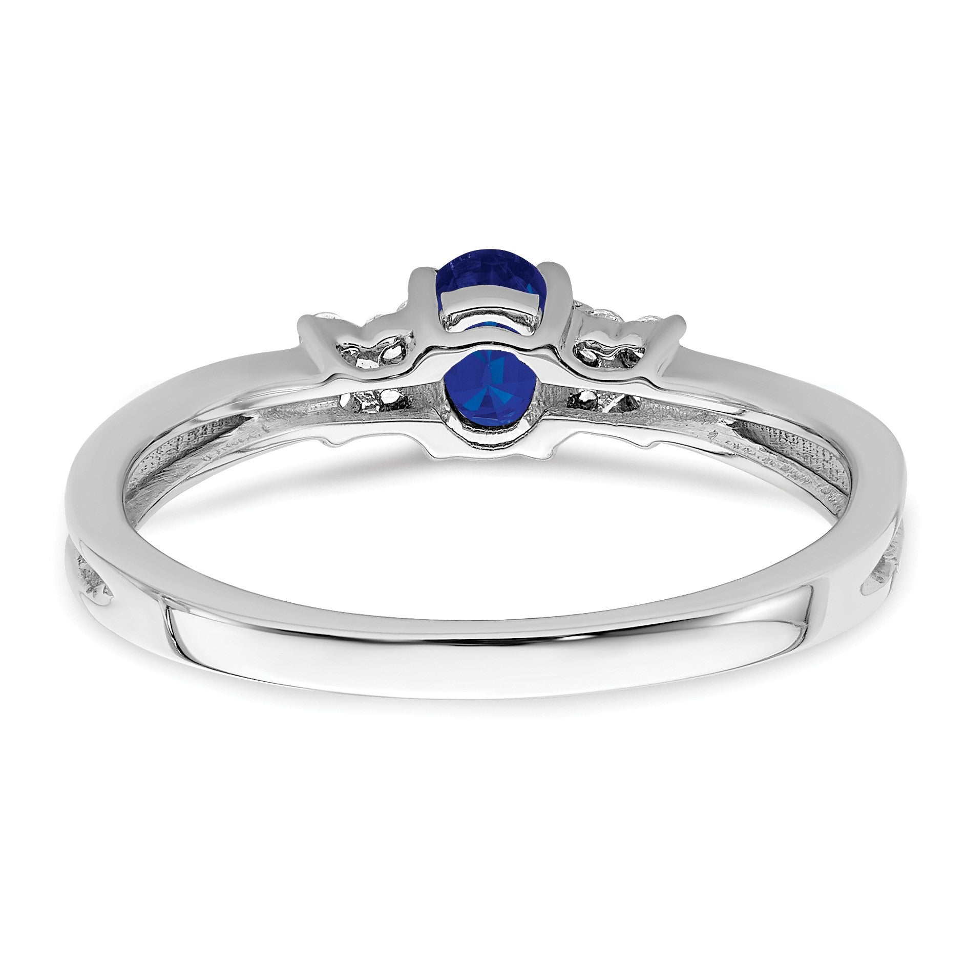 14k White Gold 5x4mm Oval Blue Sapphire and 1/15 carat Diamond Ring