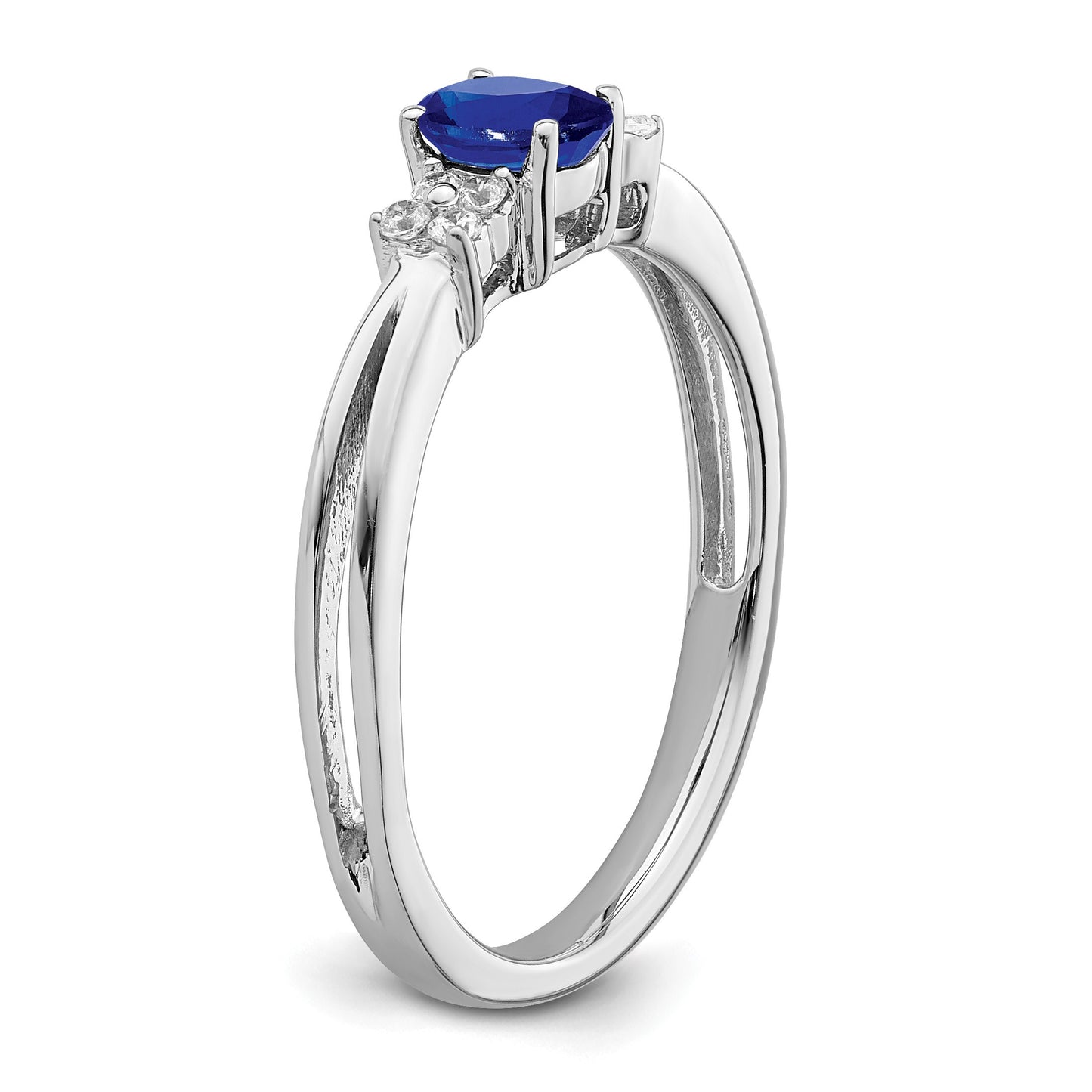 14k White Gold 5x4mm Oval Blue Sapphire and 1/15 carat Diamond Ring