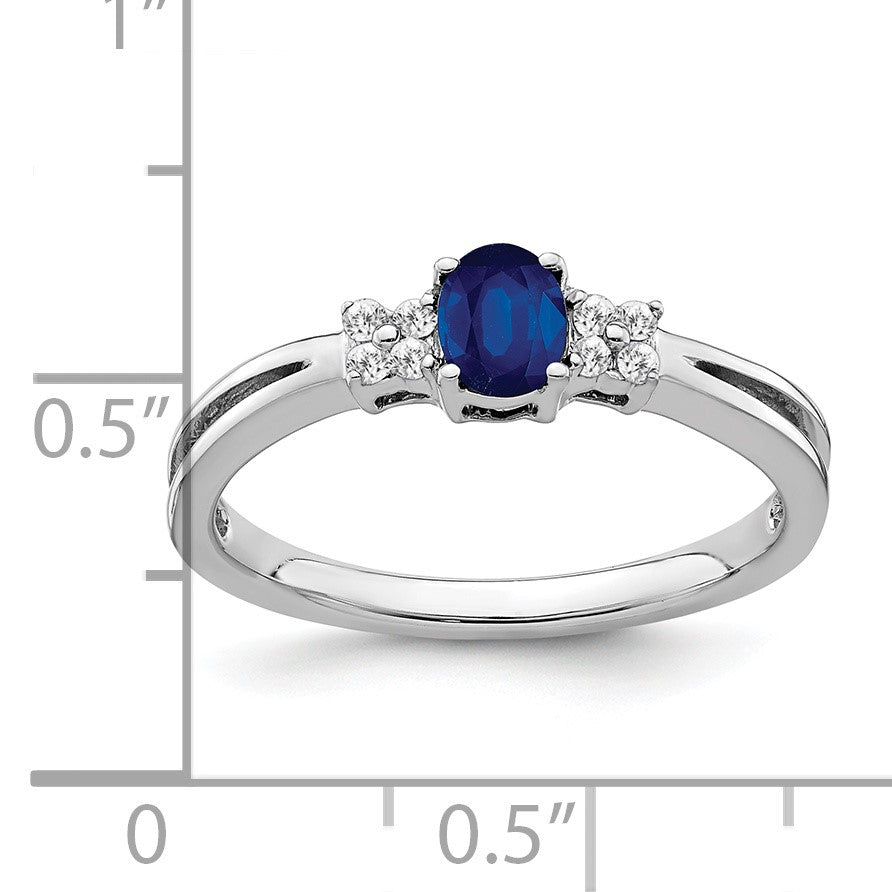 14k White Gold 5x4mm Oval Blue Sapphire and 1/15 carat Diamond Ring
