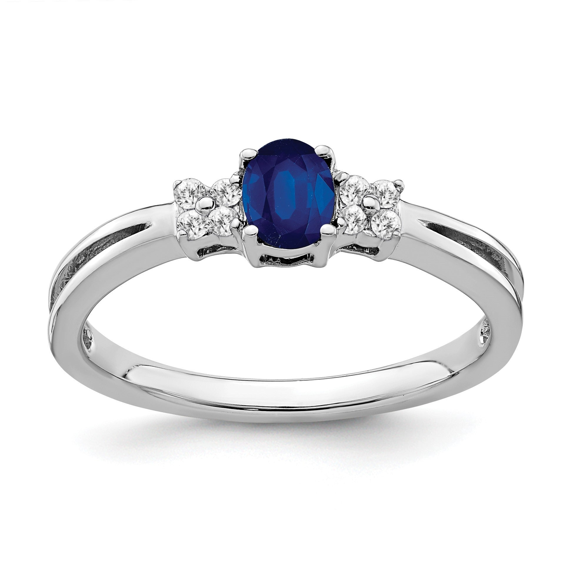 14k White Gold 5x4mm Oval Blue Sapphire and 1/15 carat Diamond Ring