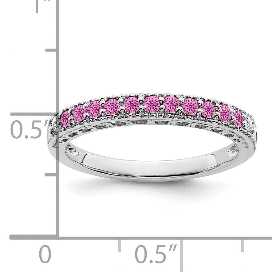 14k White Gold 1/20 carat Diamond and Pink Sapphire Band