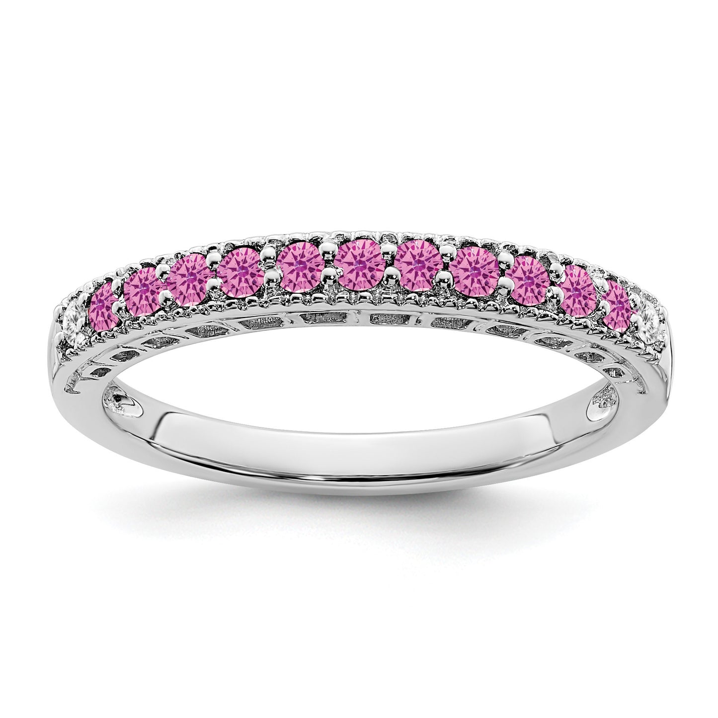 14k White Gold 1/20 carat Diamond and Pink Sapphire Band