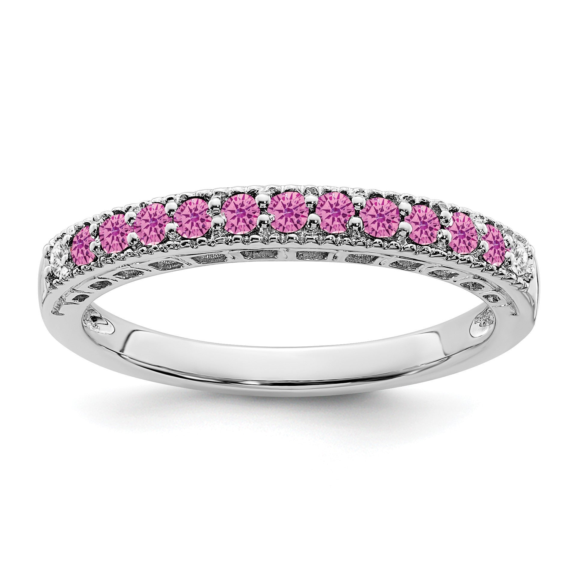 14k White Gold 1/20 carat Diamond and Pink Sapphire Band