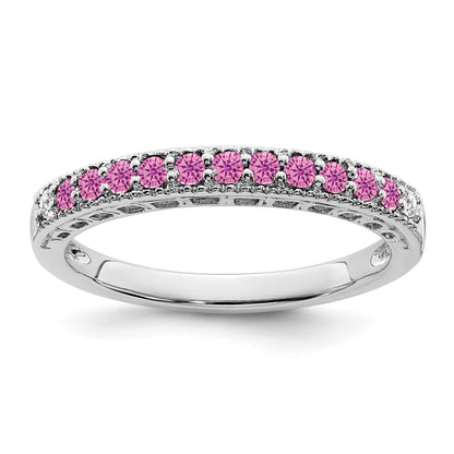 14k White Gold 1/20 carat Diamond and Pink Sapphire Band