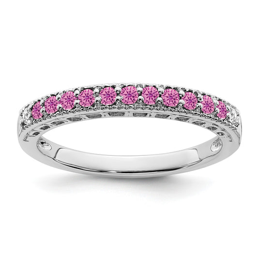 14k White Gold 1/20 carat Diamond and Pink Sapphire Band