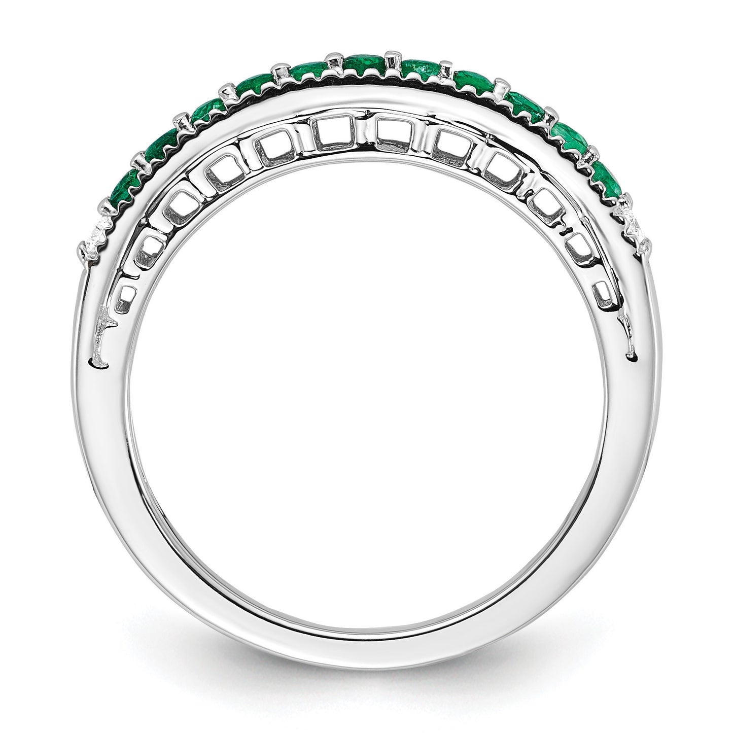 14k White Gold 1/20 carat Diamond and Emerald Band