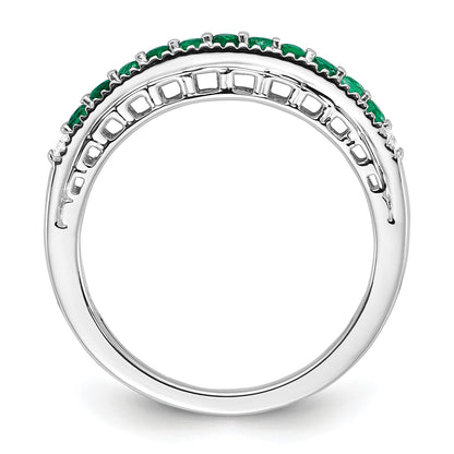 14k White Gold 1/20 carat Diamond and Emerald Band
