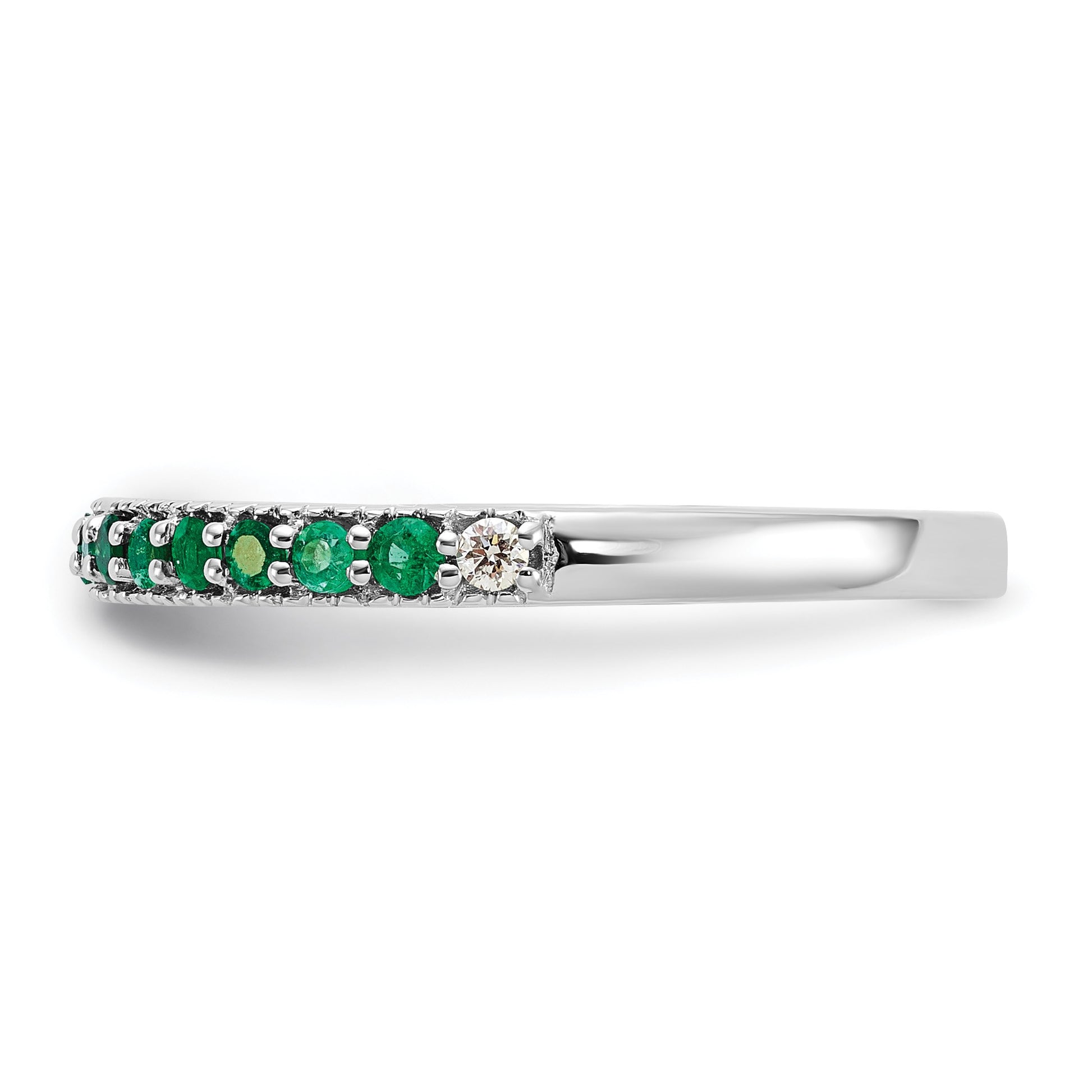 14k White Gold 1/20 carat Diamond and Emerald Band