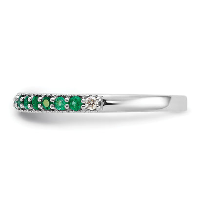 14k White Gold 1/20 carat Diamond and Emerald Band