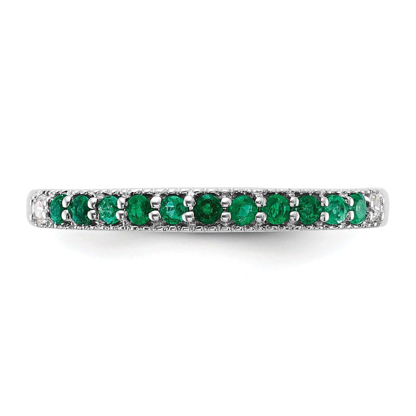 14k White Gold 1/20 carat Diamond and Emerald Band