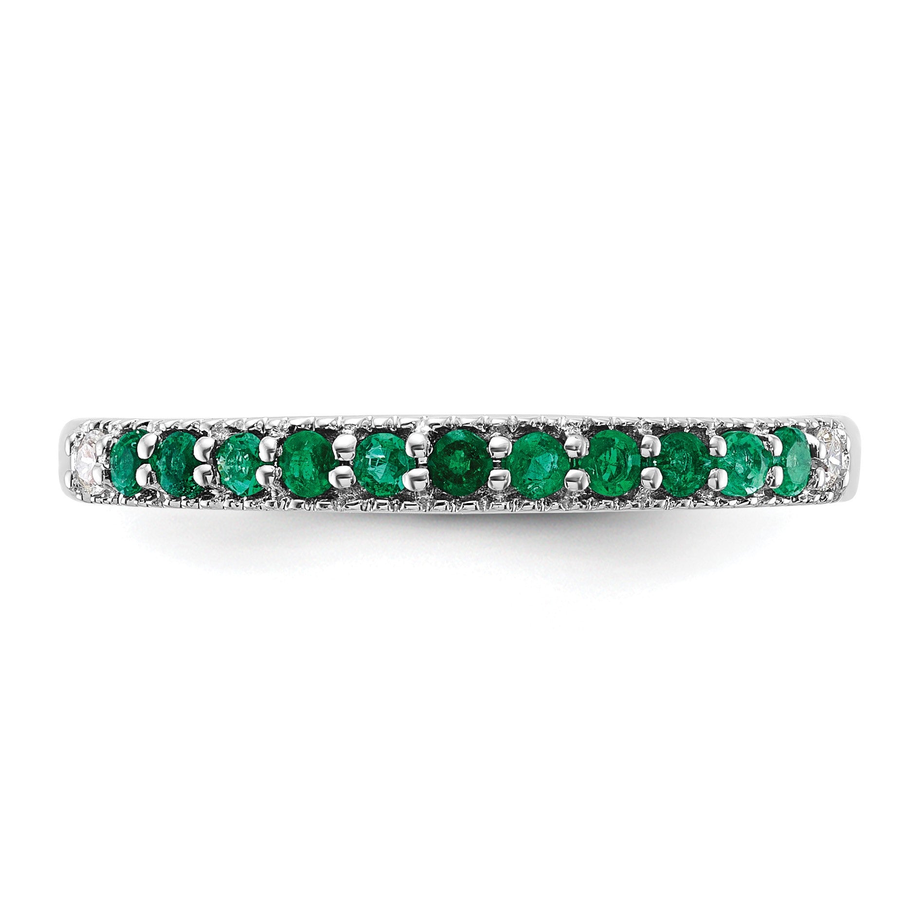 14k White Gold 1/20 carat Diamond and Emerald Band