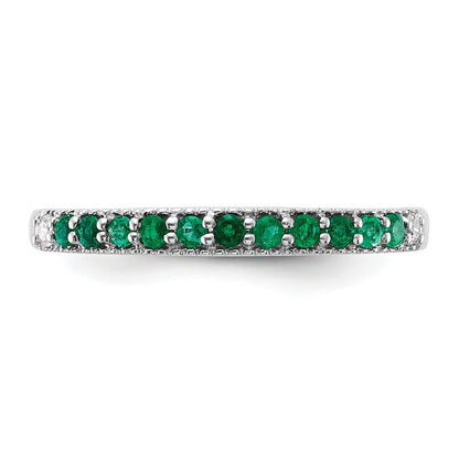 14k White Gold 1/20 carat Diamond and Emerald Band