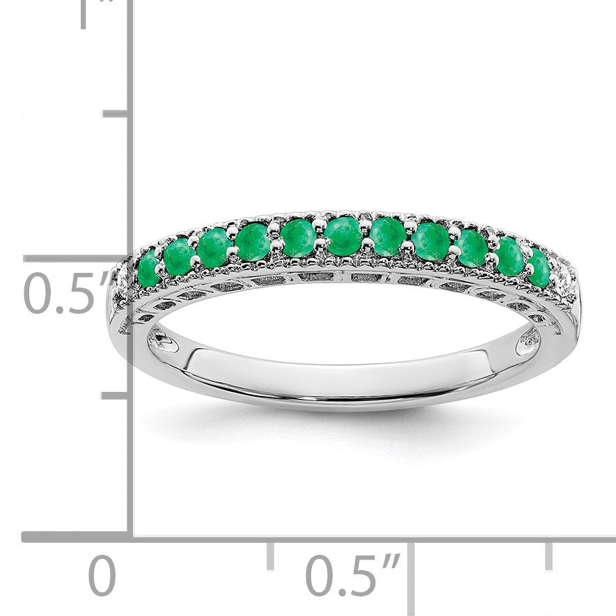 14k White Gold 1/20 carat Diamond and Emerald Band