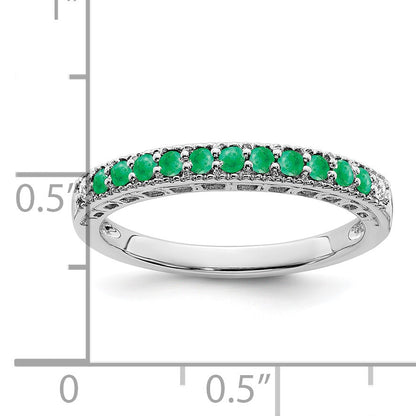 14k White Gold 1/20 carat Diamond and Emerald Band