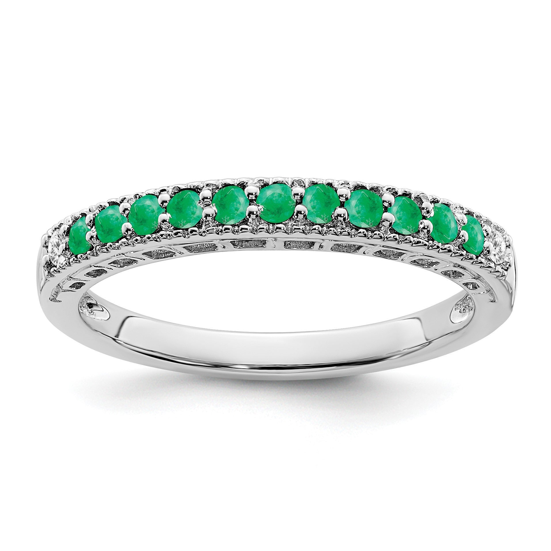 14k White Gold 1/20 carat Diamond and Emerald Band