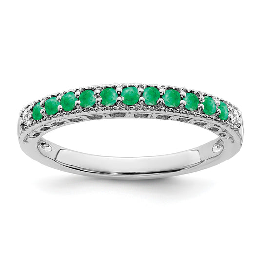 14k White Gold 1/20 carat Diamond and Emerald Band