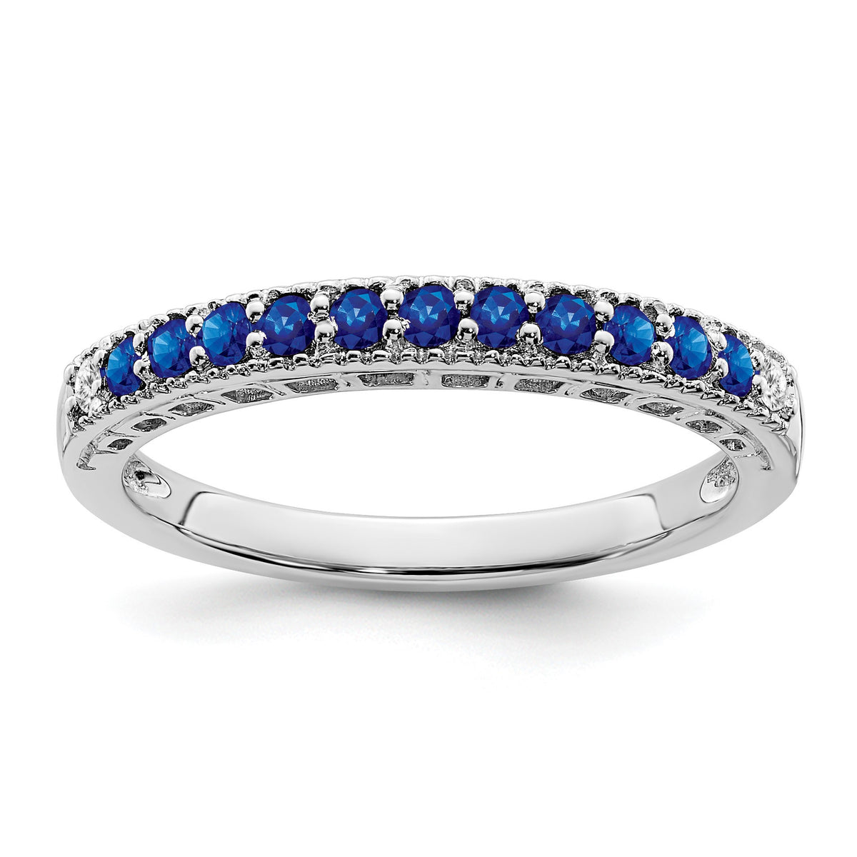 14k White Gold 1/20 carat Diamond and Blue Sapphire Band