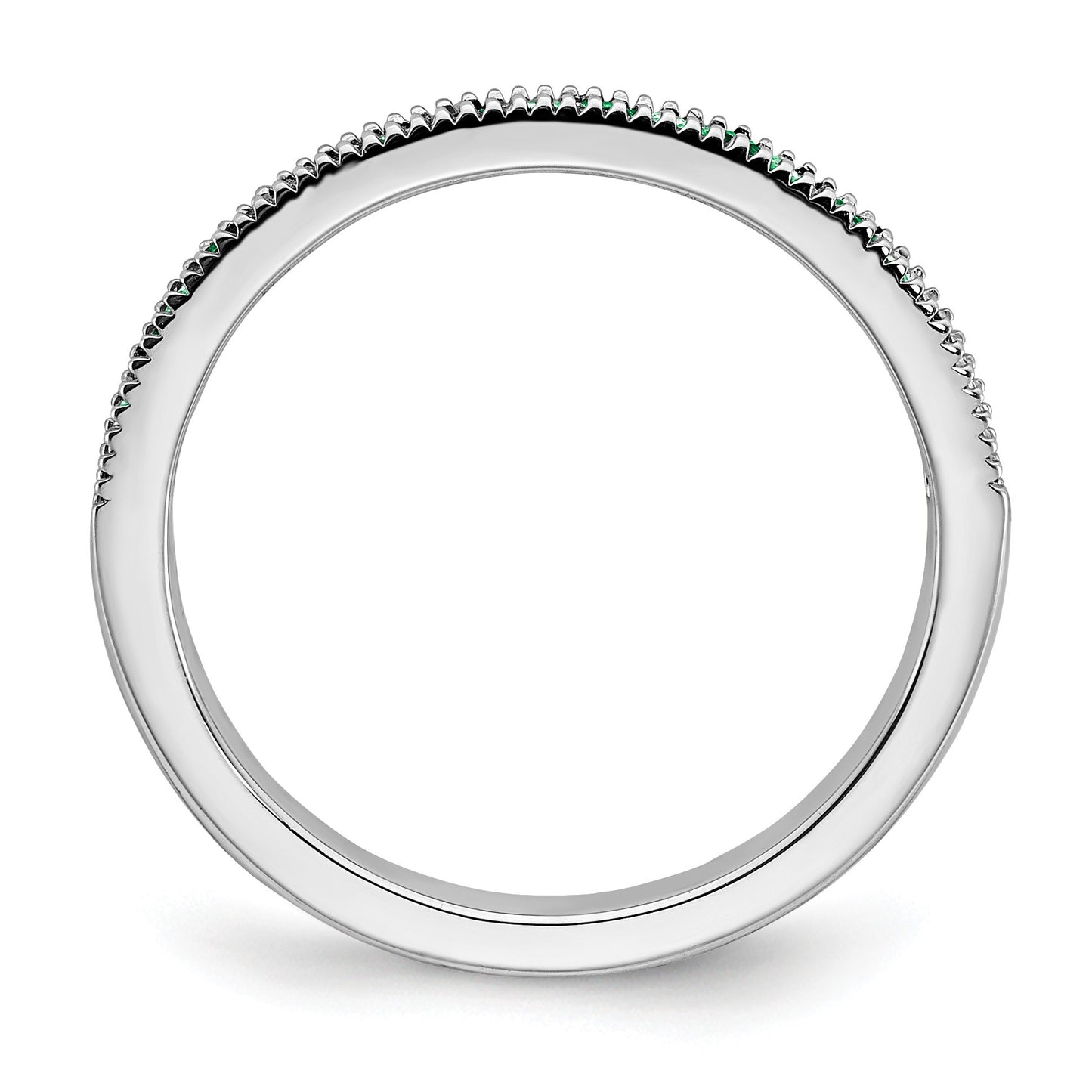 14k White Gold 1/10 carat Diamond and Emerald Band