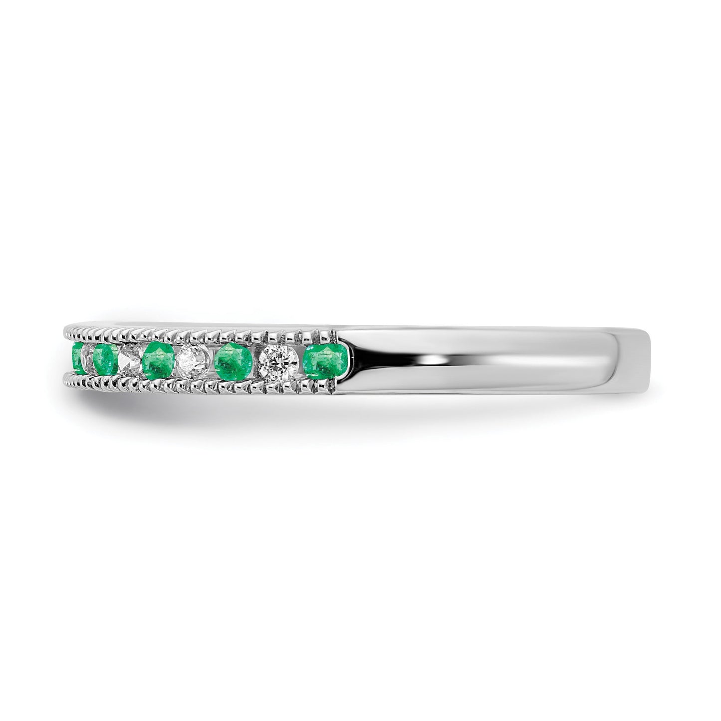 14k White Gold 1/10 carat Diamond and Emerald Band
