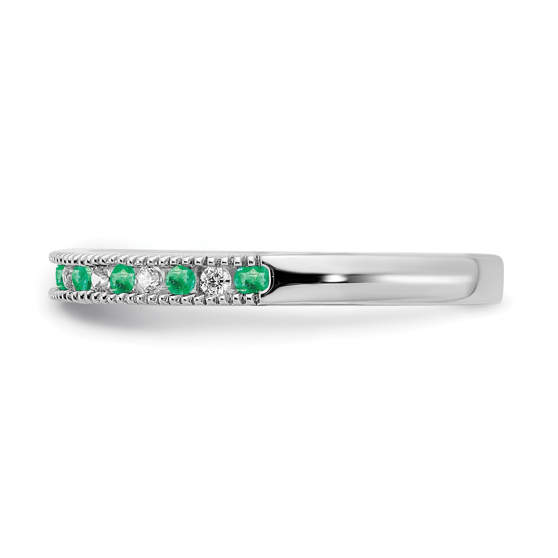 14k White Gold 1/10 carat Diamond and Emerald Band