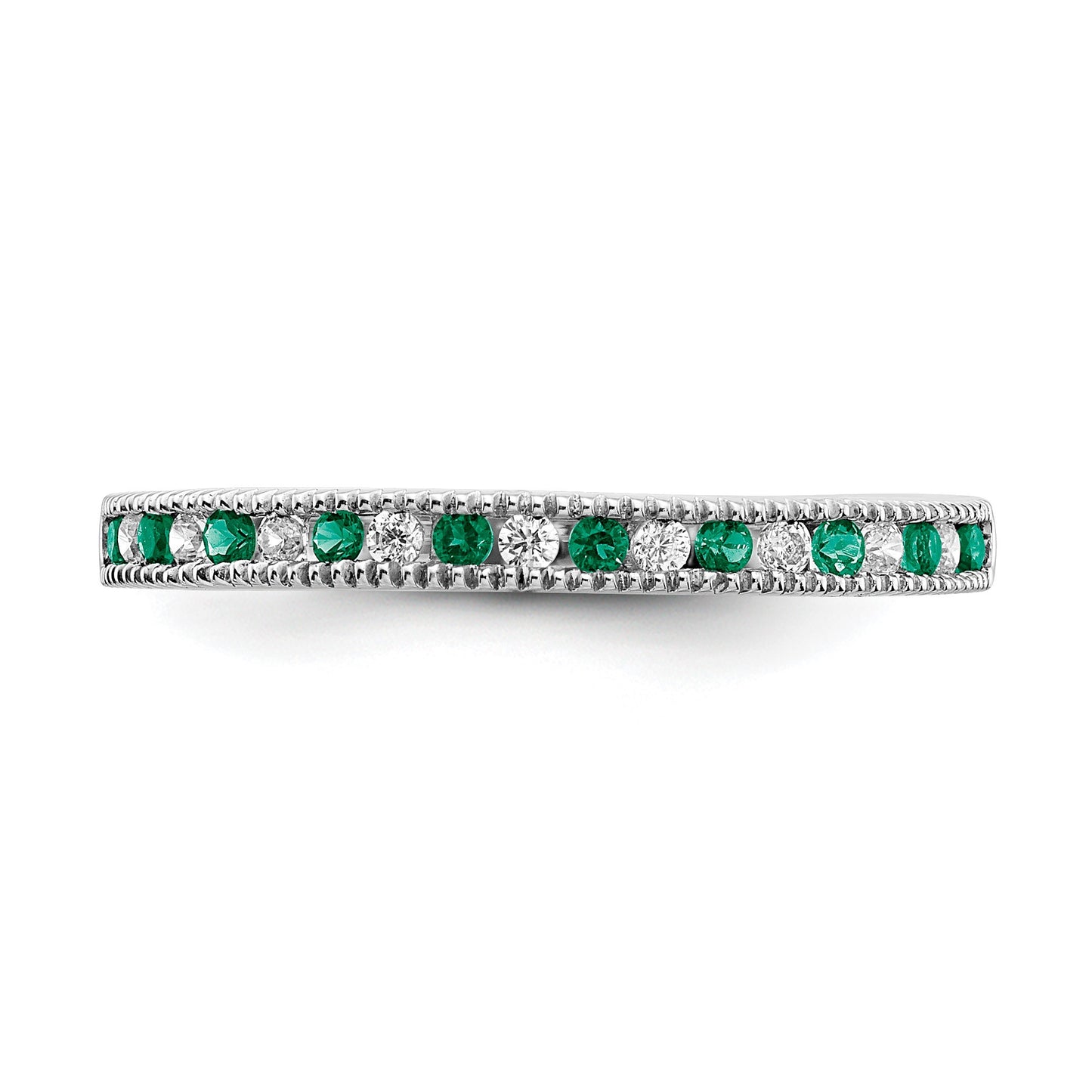 14k White Gold 1/10 carat Diamond and Emerald Band