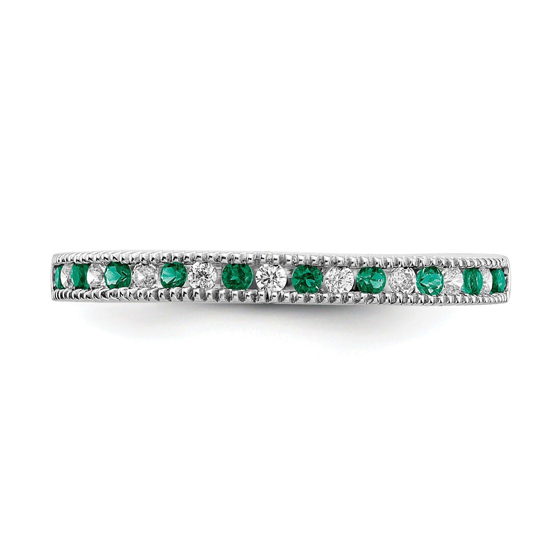 14k White Gold 1/10 carat Diamond and Emerald Band