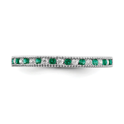 14k White Gold 1/10 carat Diamond and Emerald Band