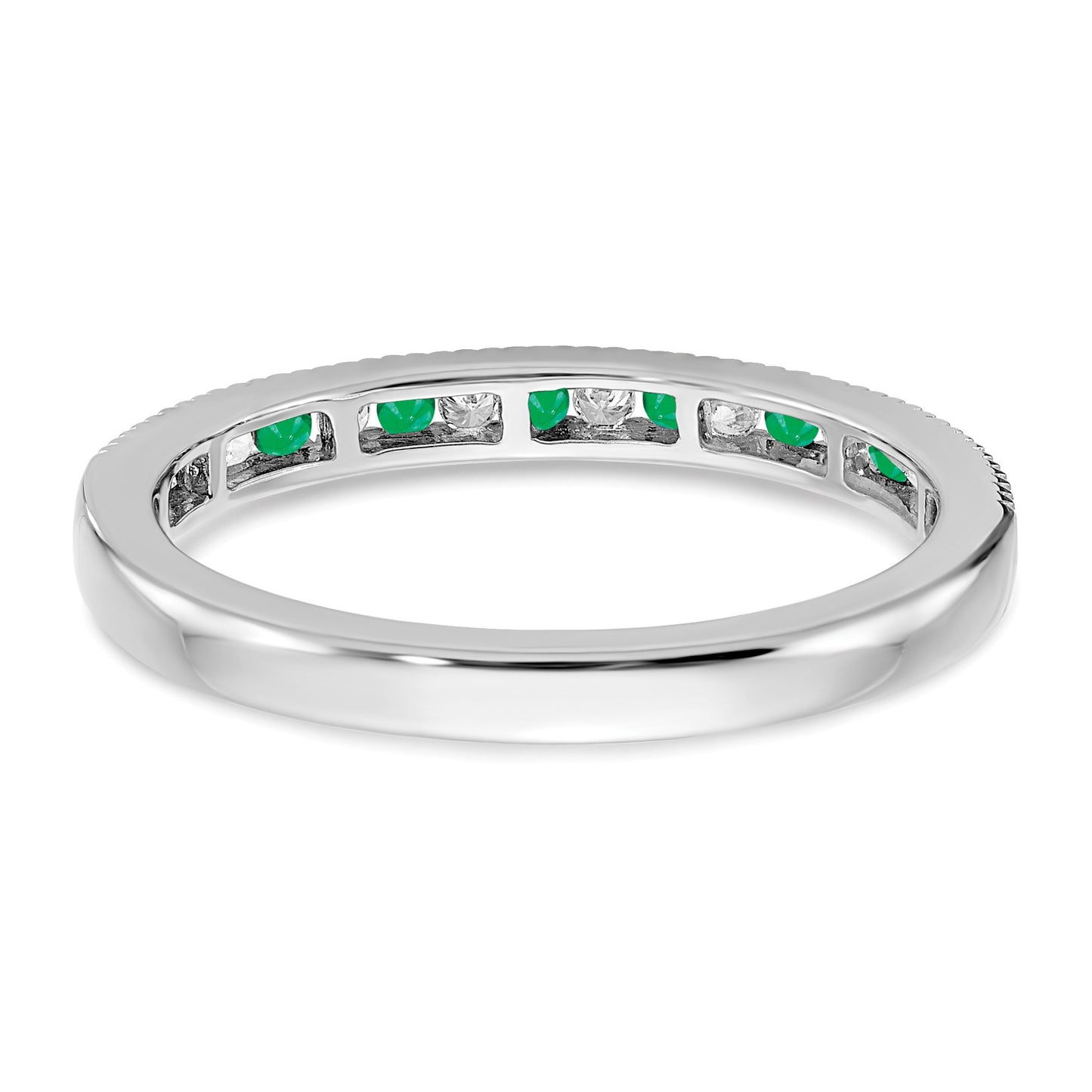 14k White Gold 1/10 carat Diamond and Emerald Band