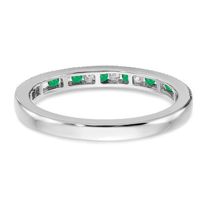 14k White Gold 1/10 carat Diamond and Emerald Band