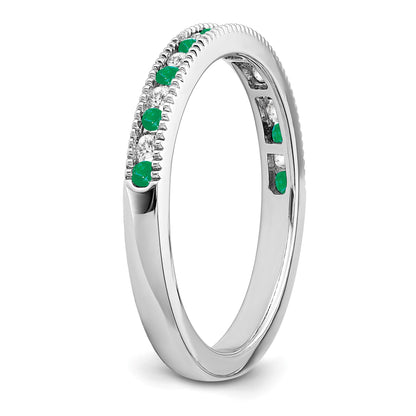 14k White Gold 1/10 carat Diamond and Emerald Band