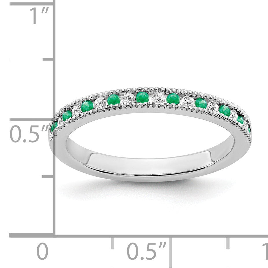 14k White Gold 1/10 carat Diamond and Emerald Band