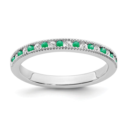 14k White Gold 1/10 carat Diamond and Emerald Band
