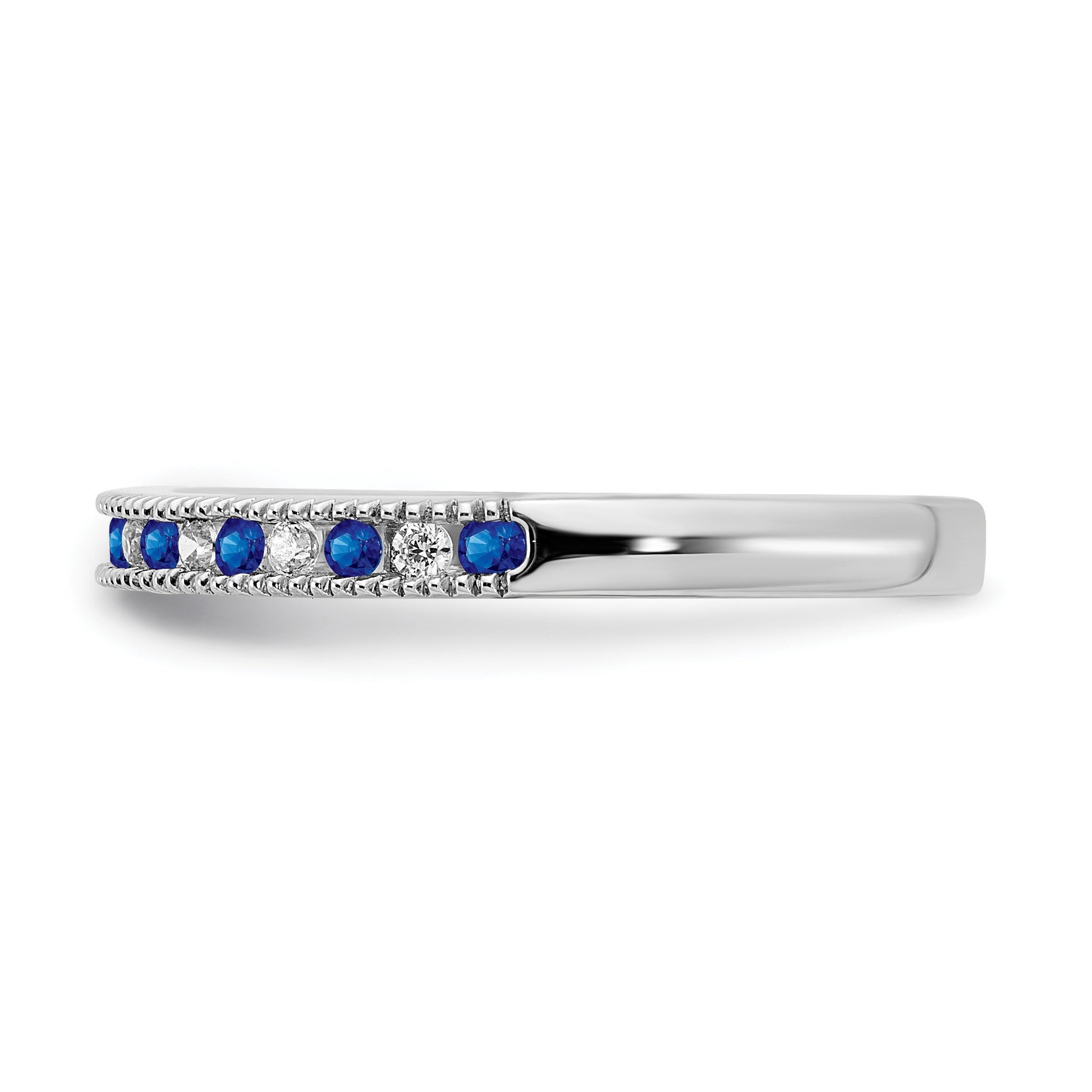 14k White Gold 1/10 carat Diamond and Blue Sapphire Band