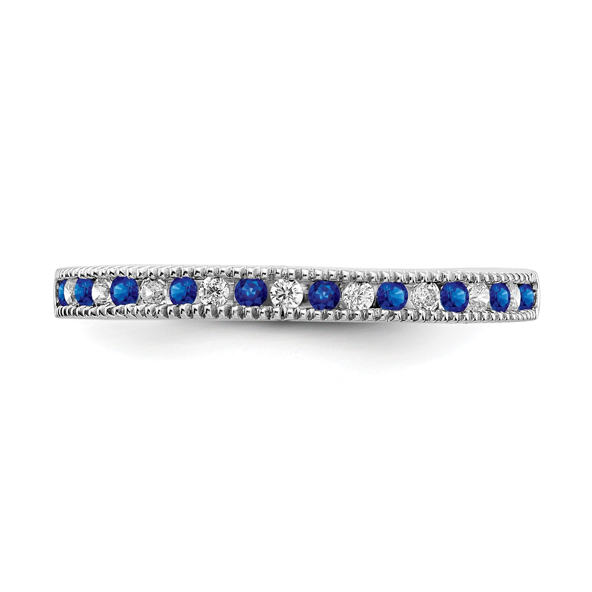 14k White Gold 1/10 carat Diamond and Blue Sapphire Band