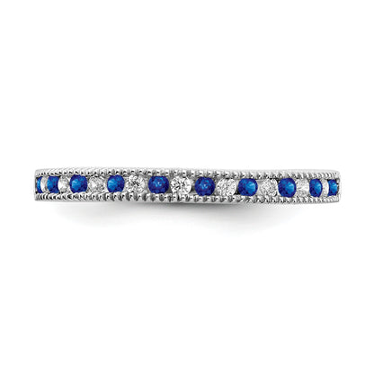 14k White Gold 1/10 carat Diamond and Blue Sapphire Band