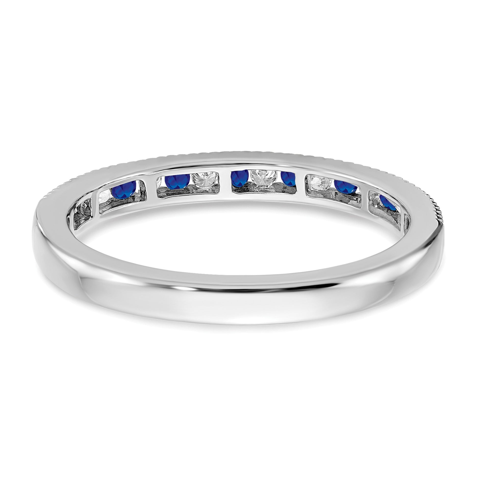 14k White Gold 1/10 carat Diamond and Blue Sapphire Band