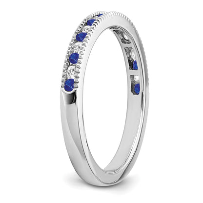 14k White Gold 1/10 carat Diamond and Blue Sapphire Band