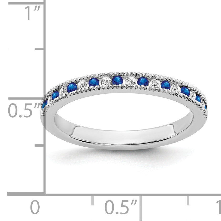14k White Gold 1/10 carat Diamond and Blue Sapphire Band