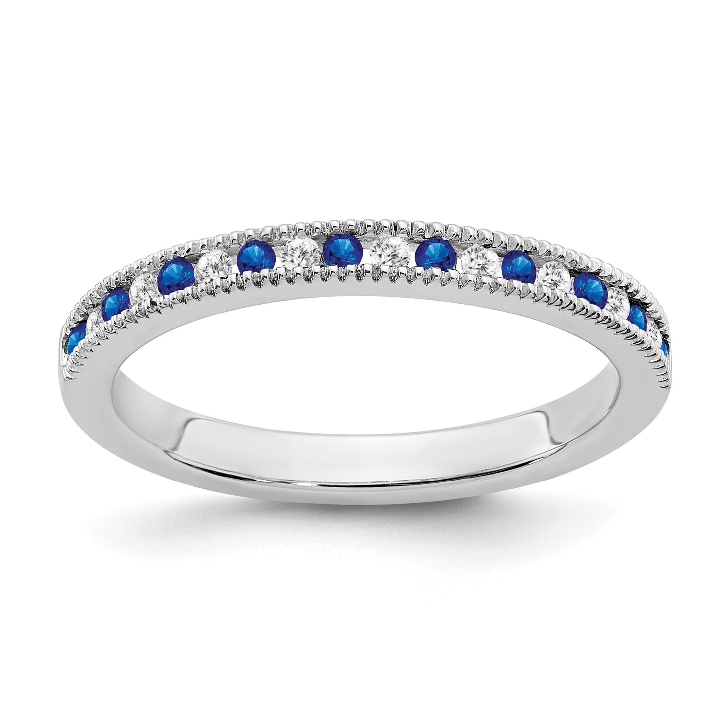 14k White Gold 1/10 carat Diamond and Blue Sapphire Band