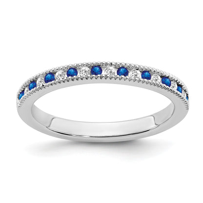 14k White Gold 1/10 carat Diamond and Blue Sapphire Band