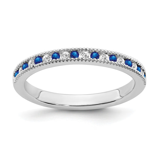 14k White Gold 1/10 carat Diamond and Blue Sapphire Band