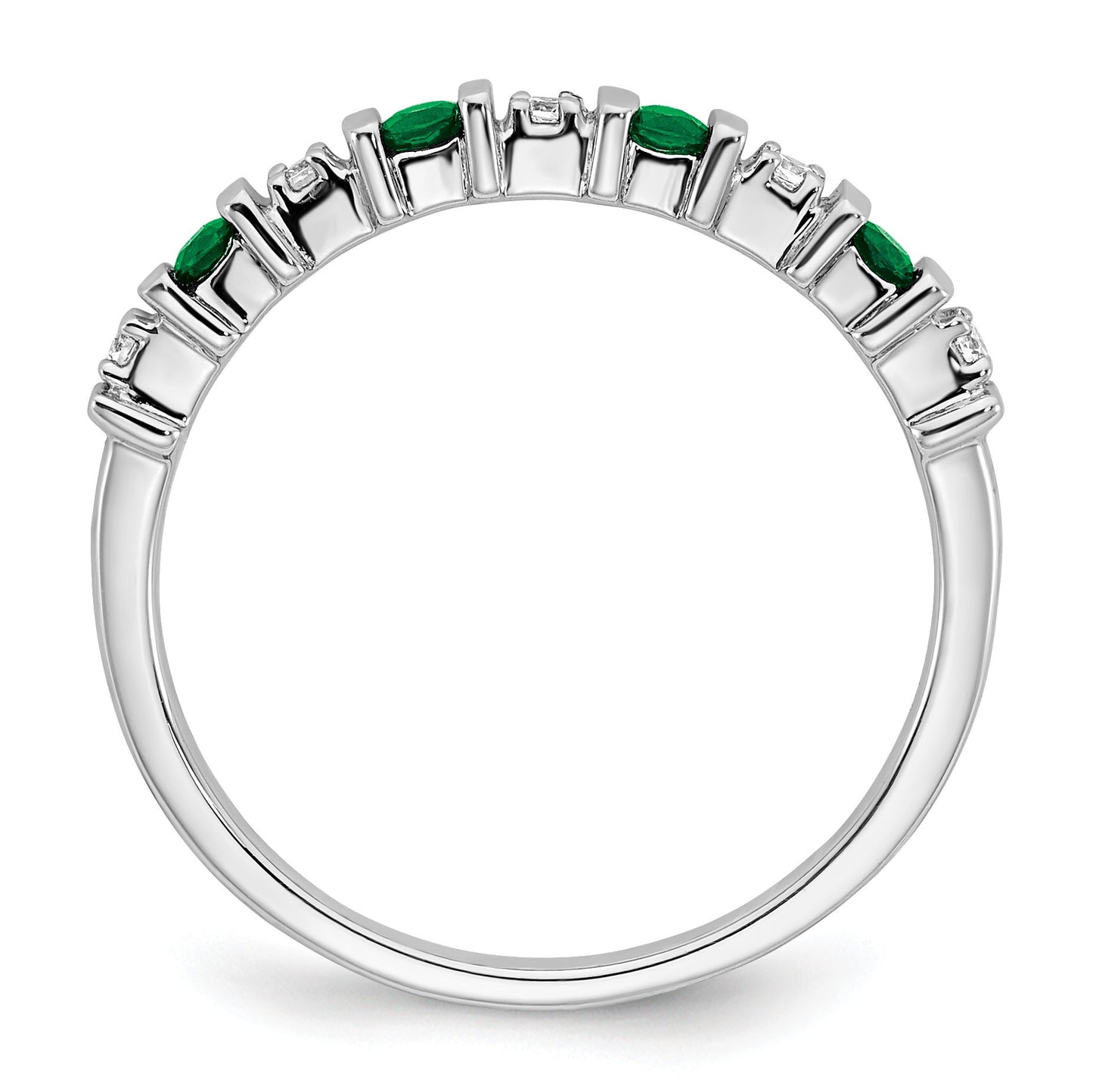 14k White Gold 1/20 carat Diamond and Emerald Band