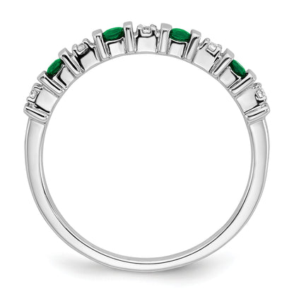 14k White Gold 1/20 carat Diamond and Emerald Band