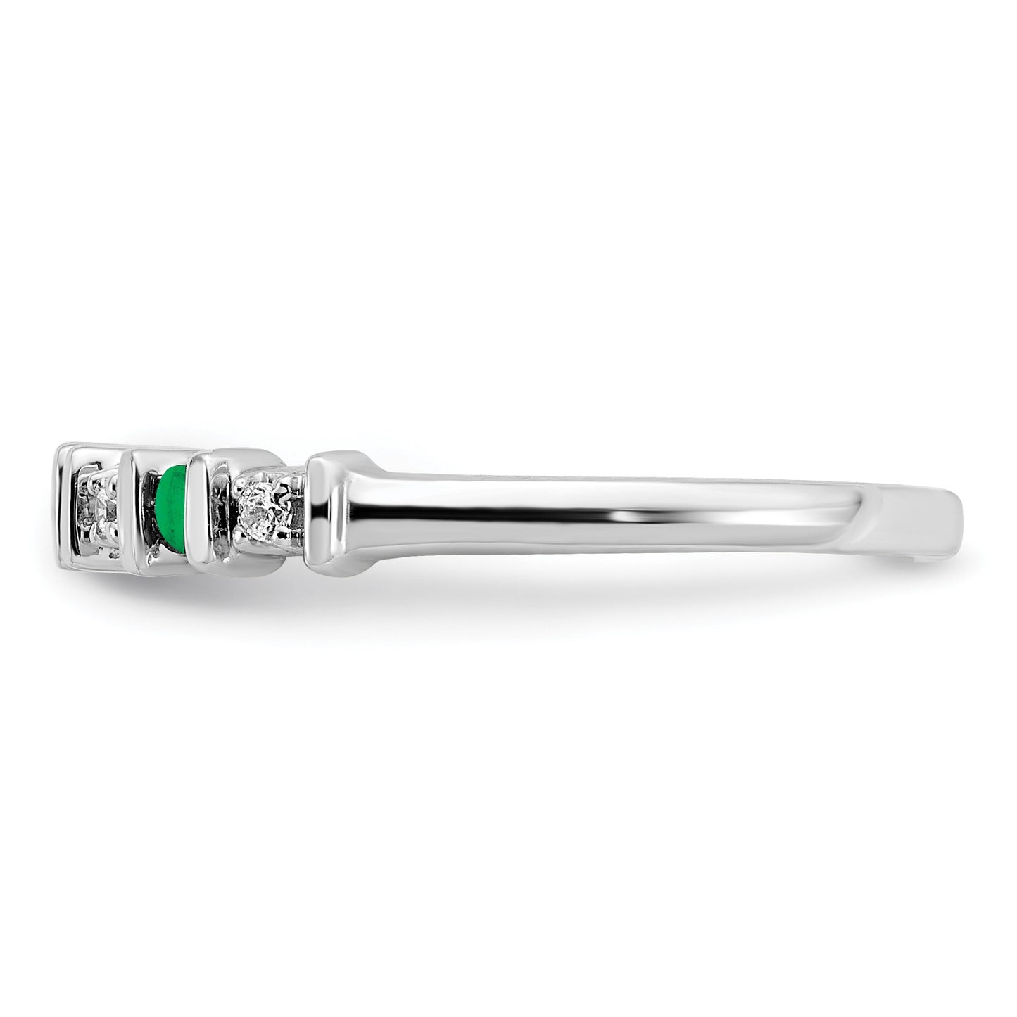 14k White Gold 1/20 carat Diamond and Emerald Band
